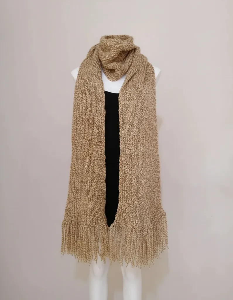 Hardal Sarısı Püsküllü Uzun Atkı - El Örgüsü Sıcak Tutacak