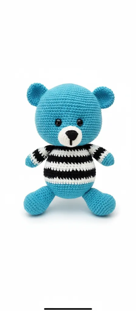 Blue Amigurumi Bear Toy - Tamtam Model, Handmade with Organic Yarn