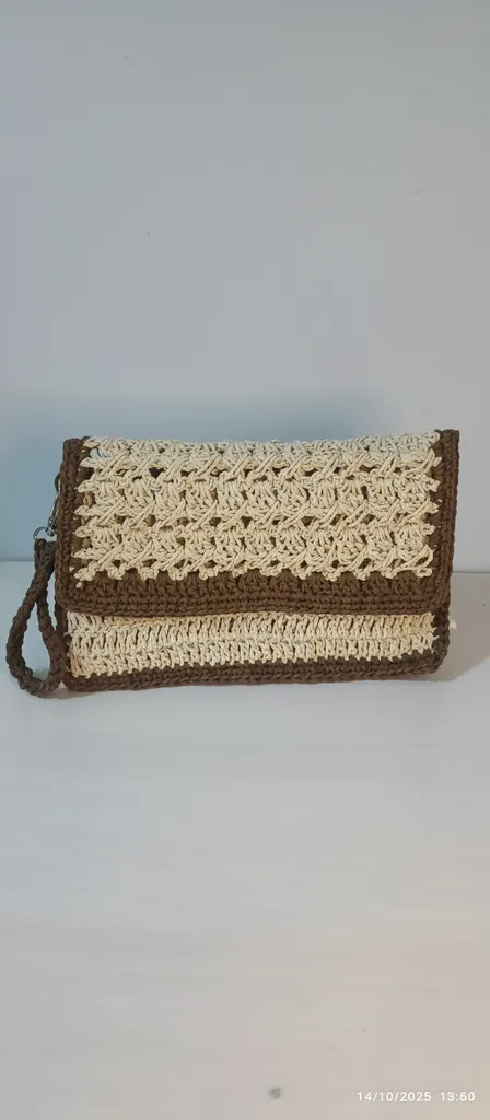 Kahverengi ve Bej Örgü Portföy Çanta - Günlük Kullanıma Uygun