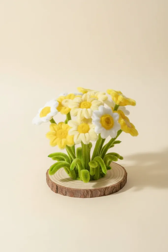 Şönil İpten Masa Üstü Papatya Buketi - El Yapımı Dekoratif Çiçek