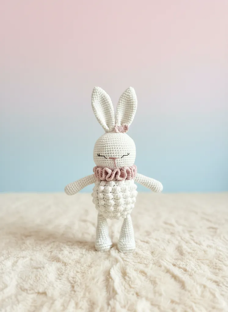 White Knitted Rabbit Toy - Amigurumi Pıtırcık Model, Handmade