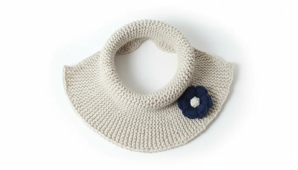 Krem Rengi Örgü Boyunluk - Lacivert Çiçek Detaylı - El Emeği