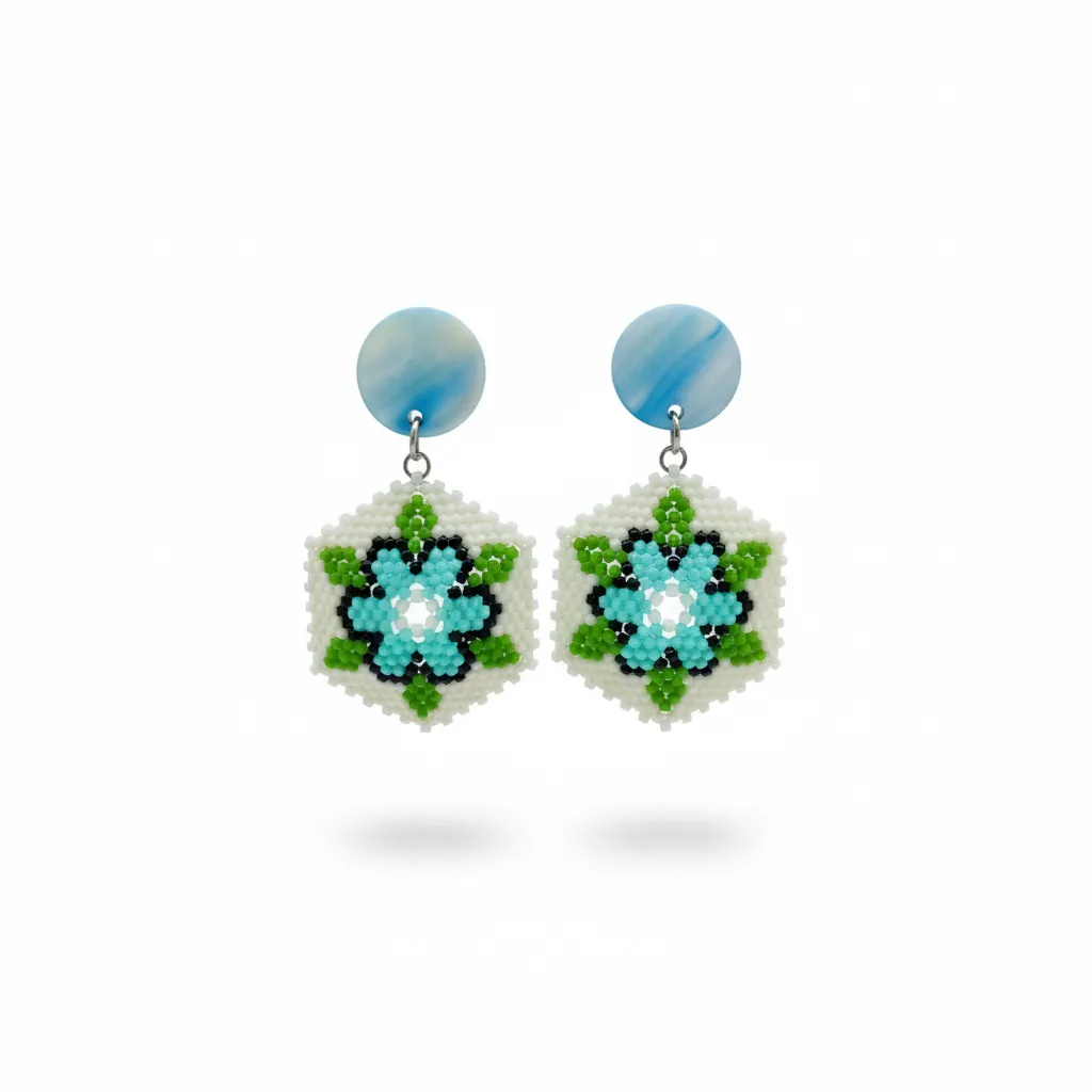 Mavi Çiçekli Miyuki Boncuk Küpe - El Emeği Çivi Küpe Aparatlı