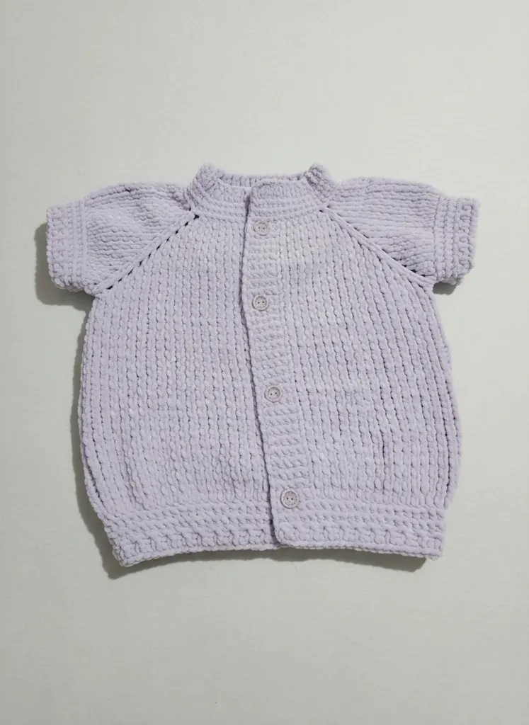 Lila Kız Çocuk Örgü Yelek - Prenses Kol, Düğmeli, 3-5 Yaş