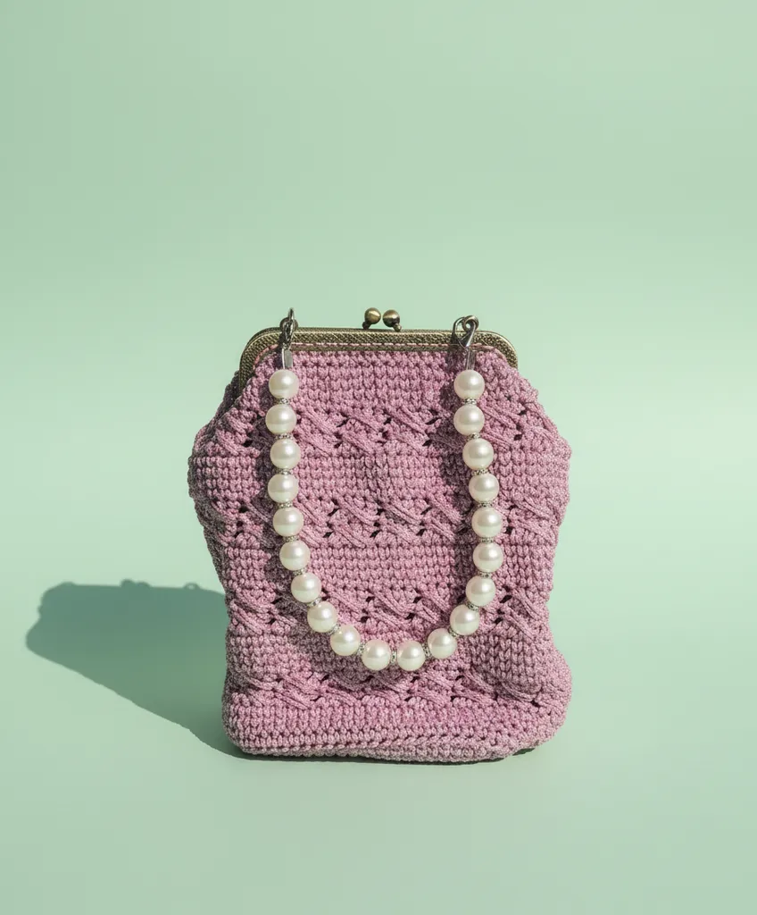 Lila Makrome Örgü Boncuklu Burslu Çanta - El Emeği Özel Tasarım