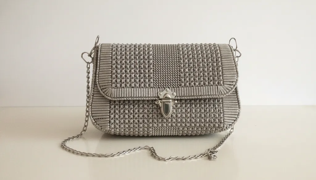 Gri Makrome Kanvas Omuz Çantası - El Yapımı Şık Tasarım