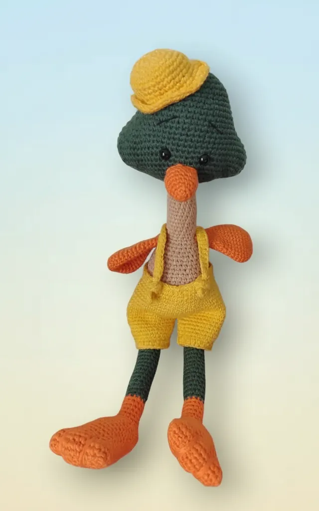 Knitted Toy Duck Baby - Yellow Hat Amigurami Toy 35 cm