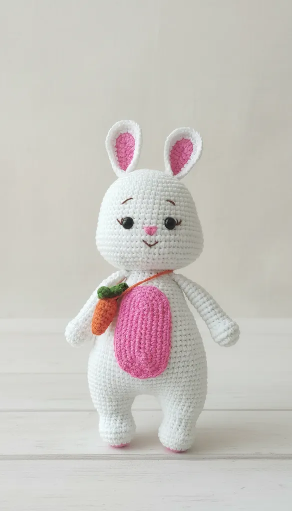Knitted Toy Rabbit - 23 cm White Colored with Carrot Detail