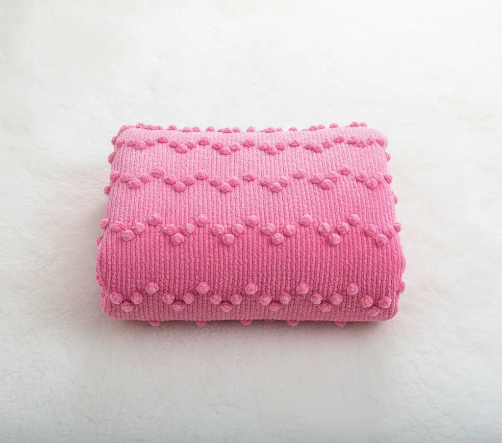 Pembe Kadife Popcorn Detaylı Bebek Battaniyesi - Kışlık ve Yumuşak