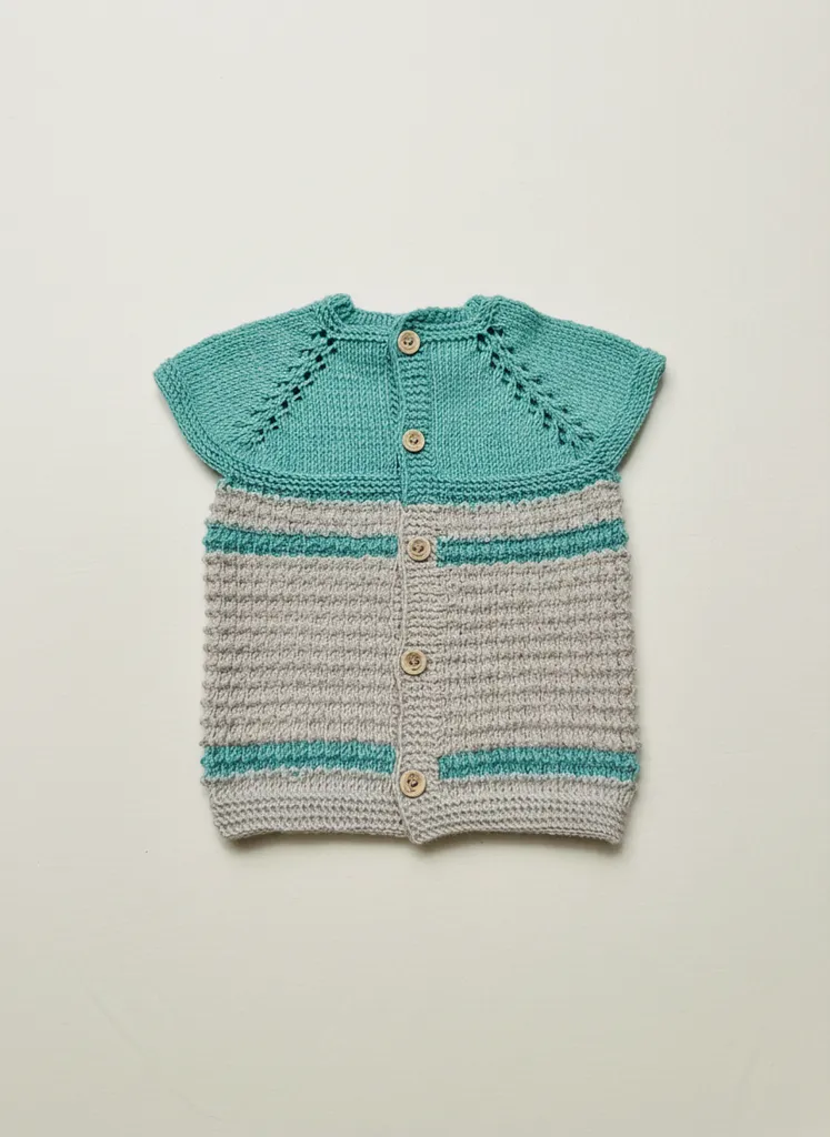 Örgü Bebek Yeleği - Mint Yeşili ve Gri Renkli, 1-2 Yaş Uygun