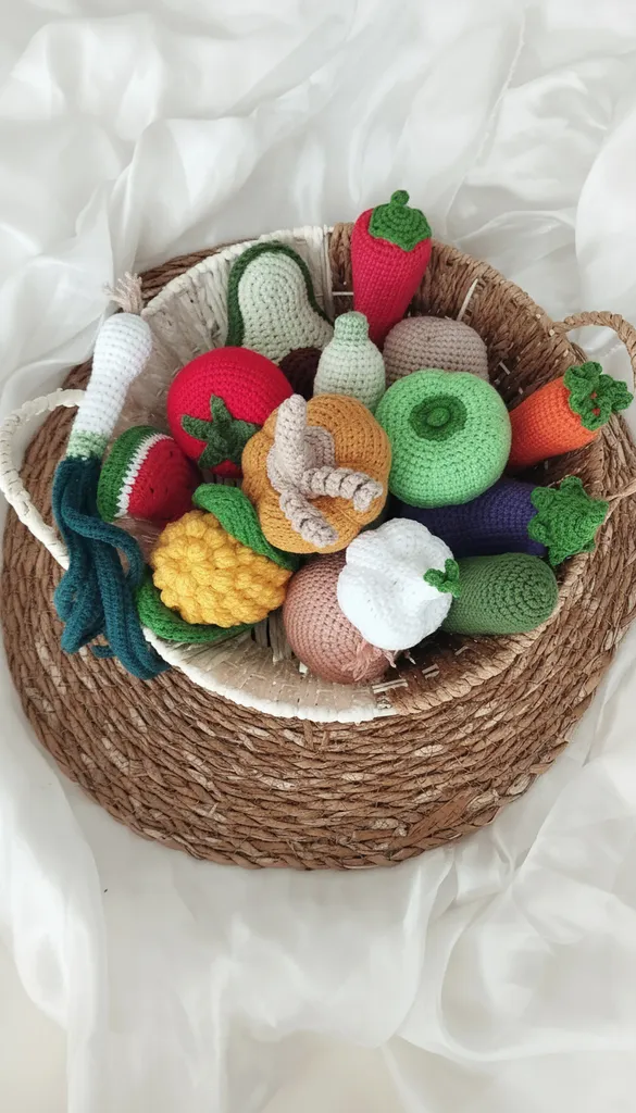 Pamuk İpten Örgü Meyve Sebze Oyuncak Seti - 15 Parça