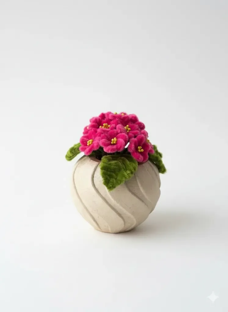 Fulya Rengi Şönil Menekşe Saksı - El Emeği Dekoratif Çiçek