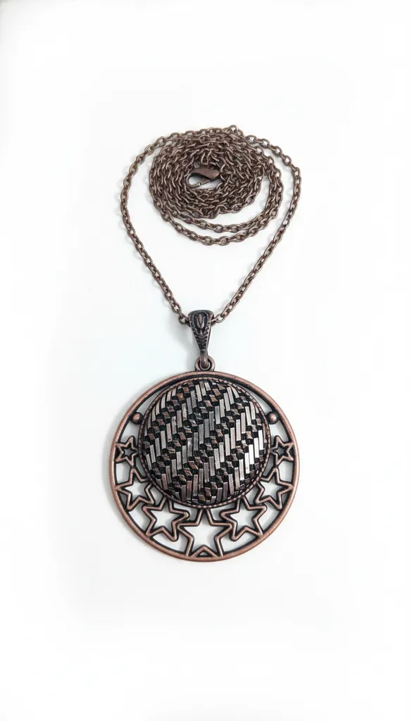 Bakır Rengi Yıldız Desenli Yuvarlak Tel Kırma Kolye - Bartın İşi