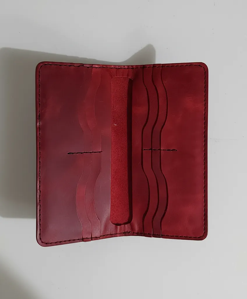 Hakiki Deri Kırmızı El Yapımı Cüzdan - Çoklu Kart Bölmeli