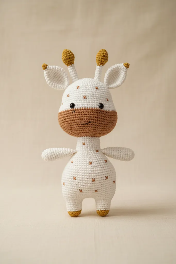Beyaz ve Kahverengi Amigurumi Zürafa Oyuncak - El Emeği
