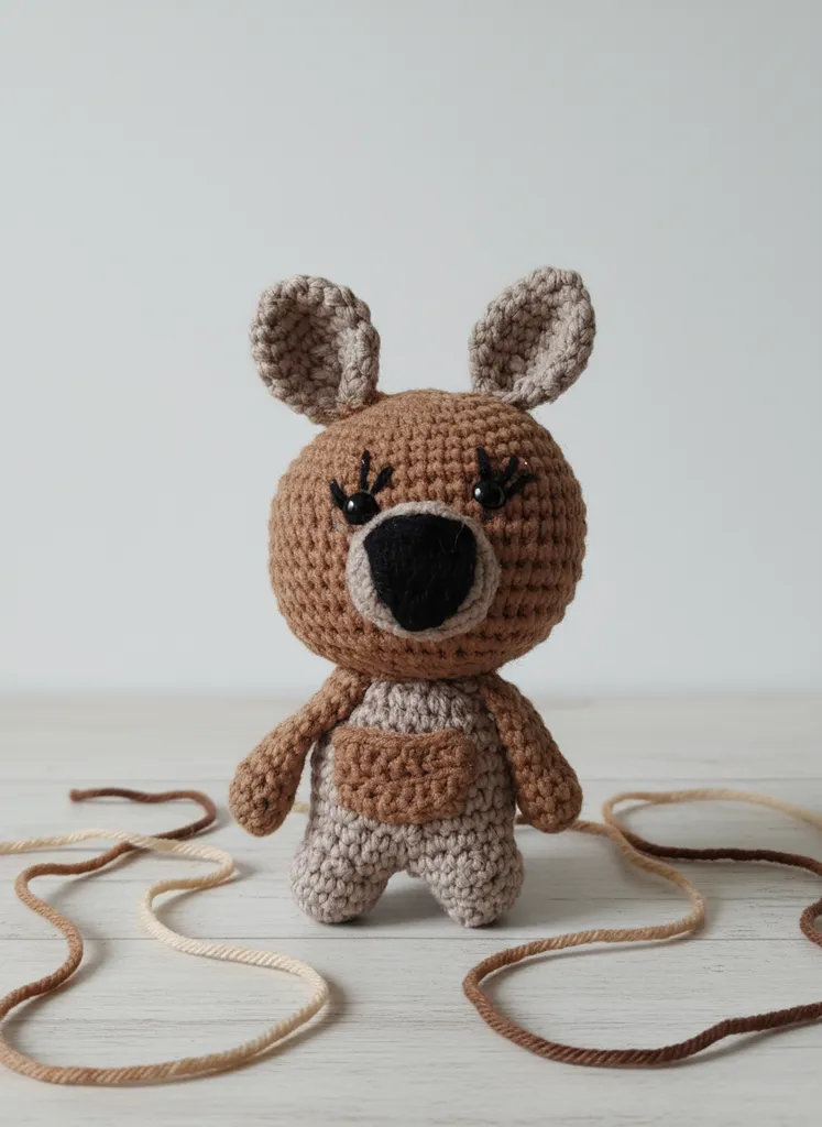 Amigurumi Kanguru Anahtarlık - El Yapımı Örme Oyuncak Figür