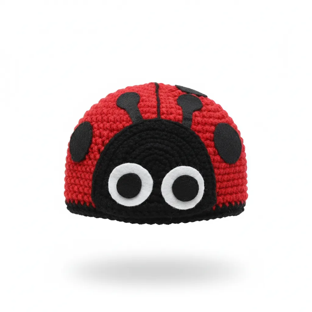 Knitted Baby Hat - Ladybug Patterned Velvet Child Beanie
