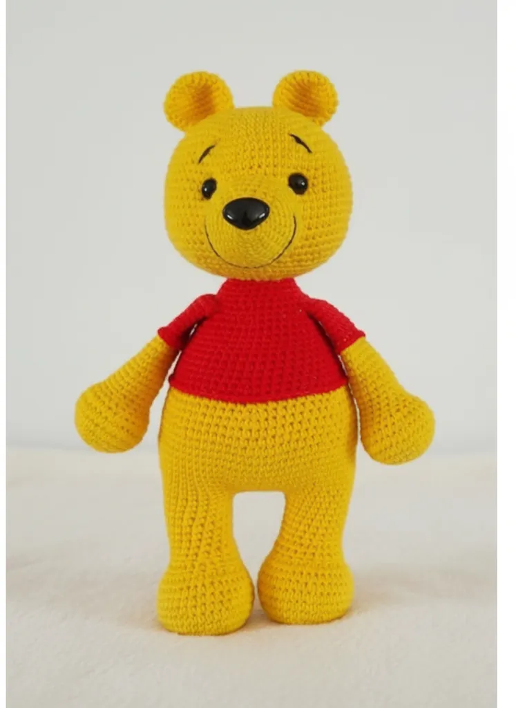 Yellow Amigurumi Bear Toy - 25 cm Tall, Handmade