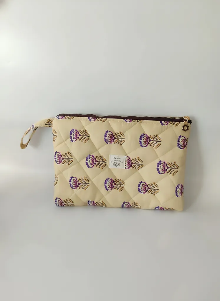 Kapitone Lale Desenli Portföy Çanta - Tablet, Laptop Organizer