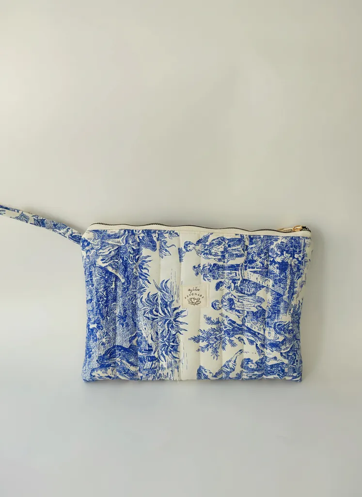 Mavi Vintage Desenli Kapitone Portföy Çanta - Tablet ve Laptop Kılıfı