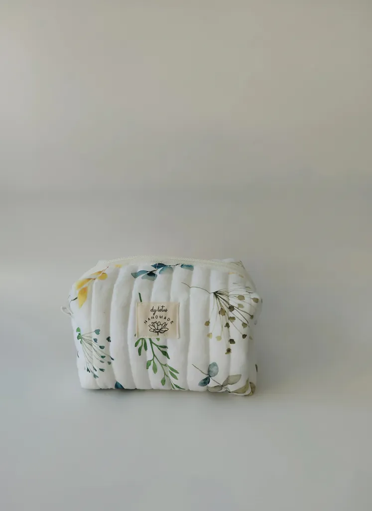 Kapitoneli Yaprak Desenli Makyaj Çantası - Çok Amaçlı Organizer