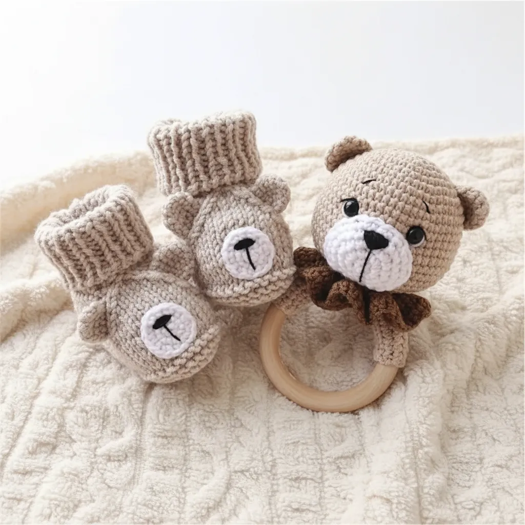 Amigurumi Bear Rattle and Booties Baby Set - Handmade Toy