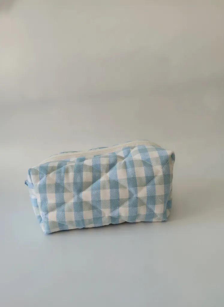 Mavi Pötikare Desenli Kapitoneli Makyaj Çantası Organizer - 20x12cm