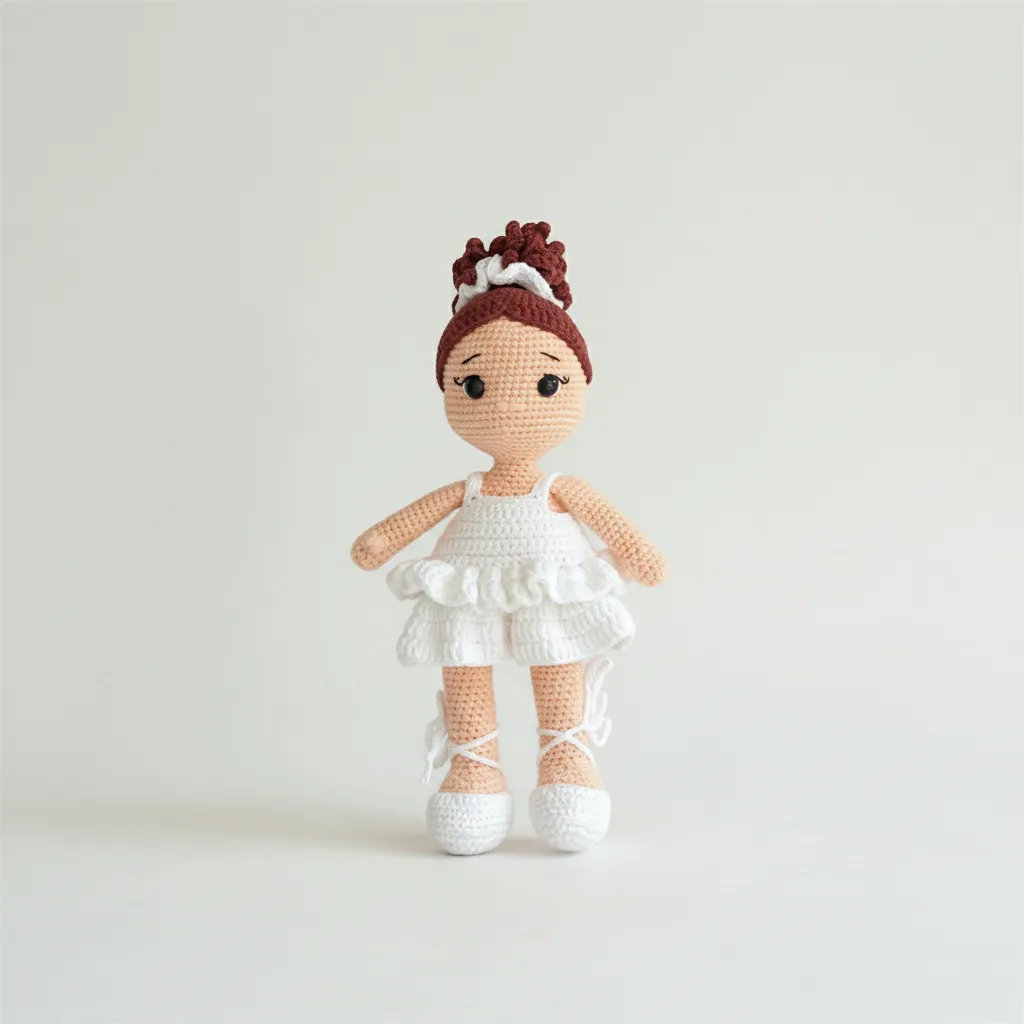 Beyaz Elbise Giymiş Amigurumi Balerin Bebek Oyuncak - El Yapımı