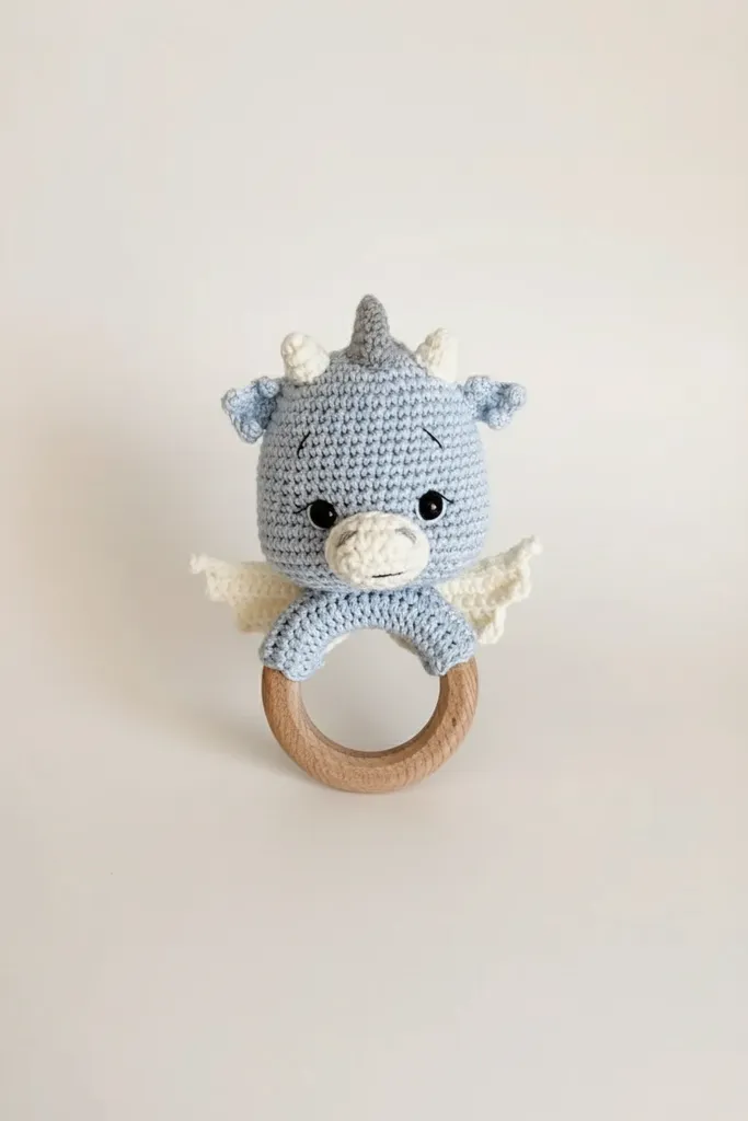 Mavi Amigurumi Dinazor Bebek Çıngırak Oyuncak - El Emeği
