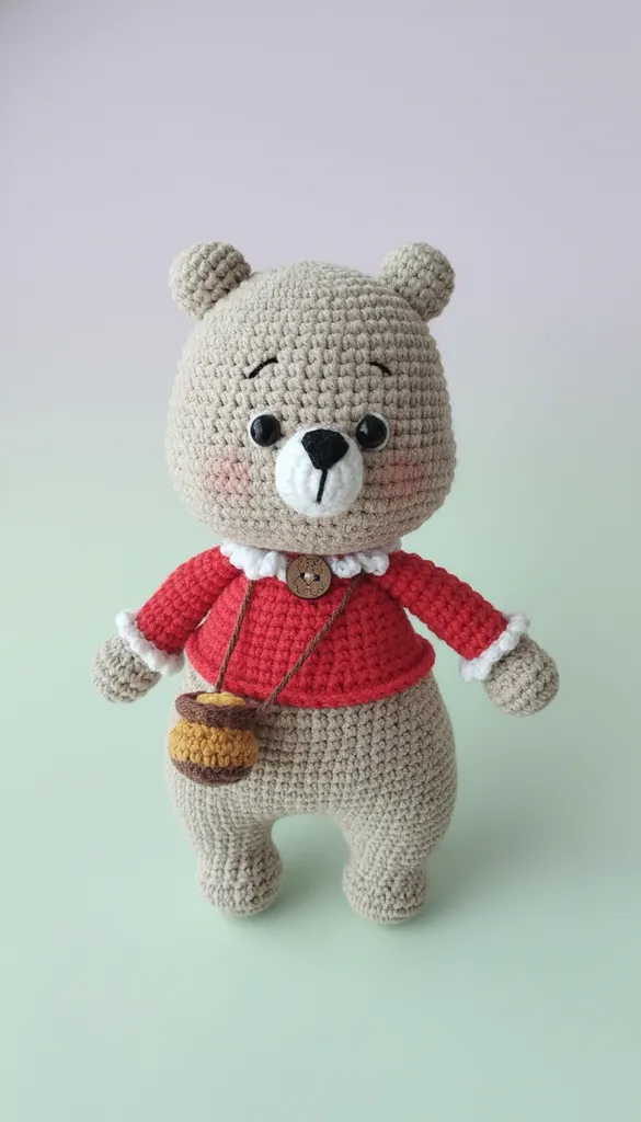 Knitted Honeycomb Bear - Red Sweater and Handmade Baby Toy