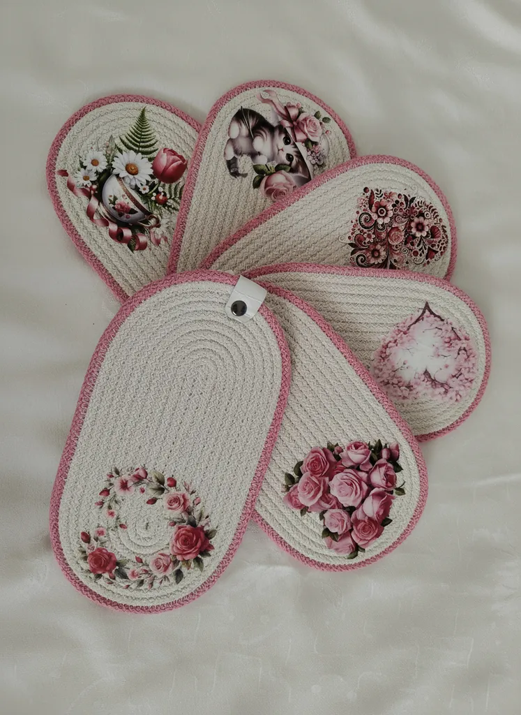 Desenli Halat İpten Kahve Sunumluğu Baskılı - 6'lı Set