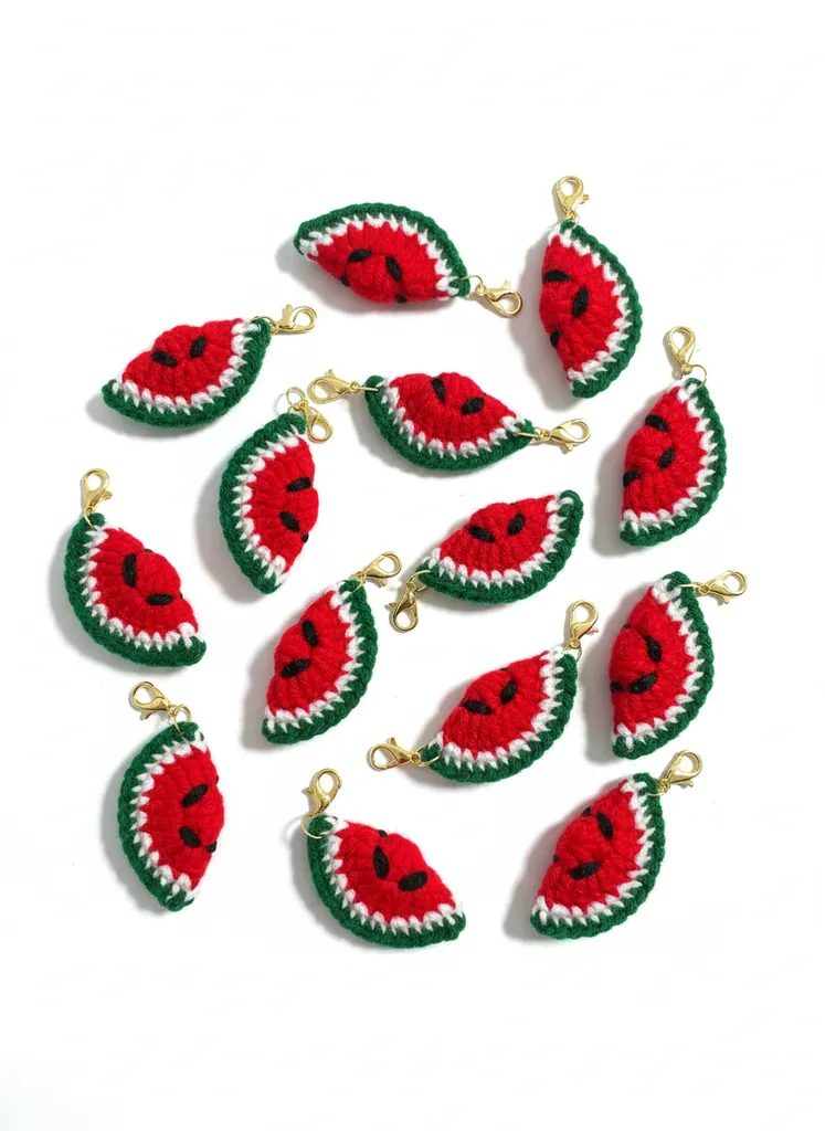 Örgü Karpuz Anahtarlık - Gold Papağan Klipsli El Yapımı Charm