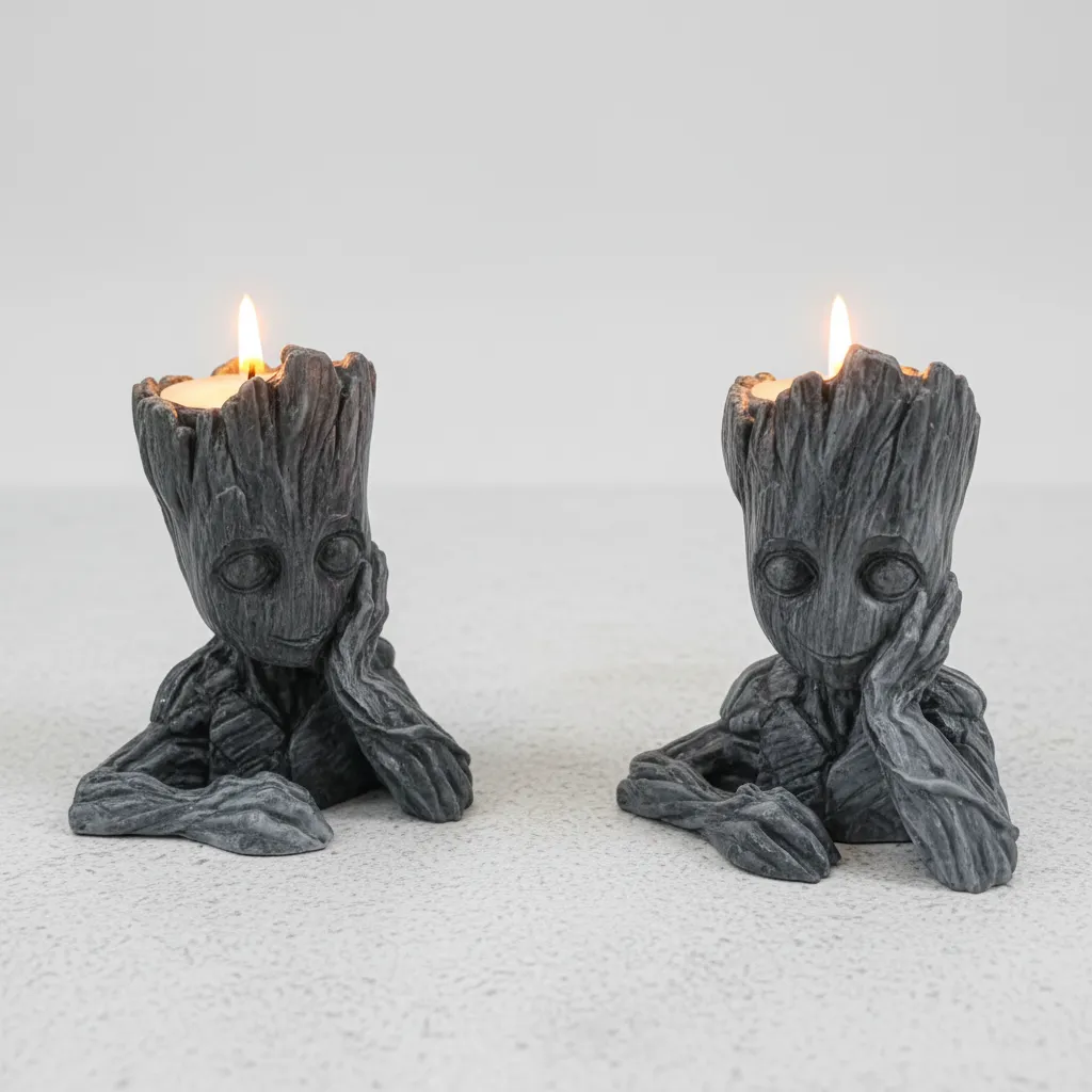 Groot Figürlü Dekoratif Şamdan Seti - El Yapımı Ağaç Adam