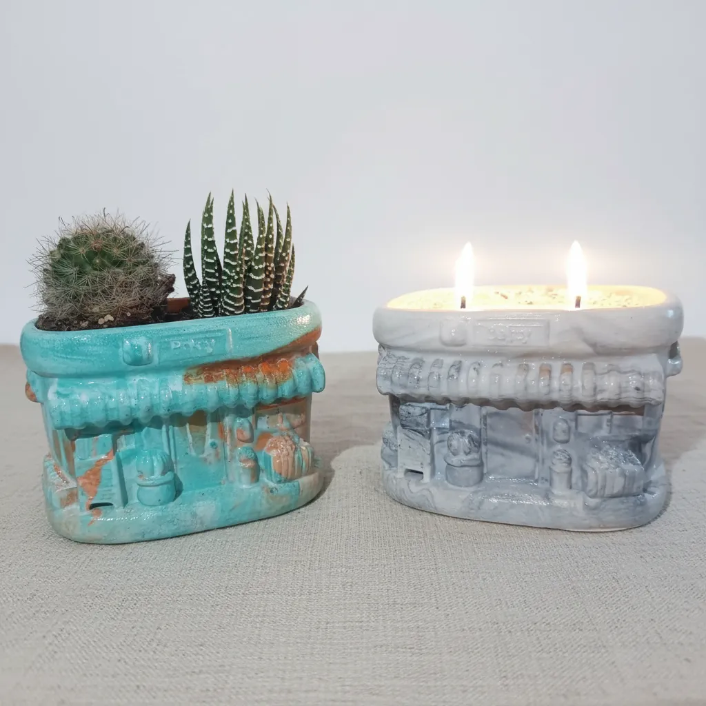 Bakery Themed Decorative Pot and Candle Holder Set - Handmade
