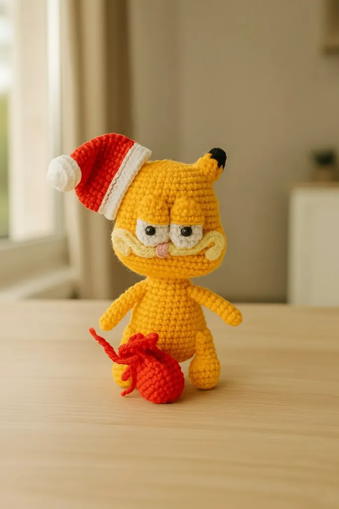Sarı Kedi Amigurumi Figür - Yılbaşı Şapkalı ve Çuvalı Özel Tasarım