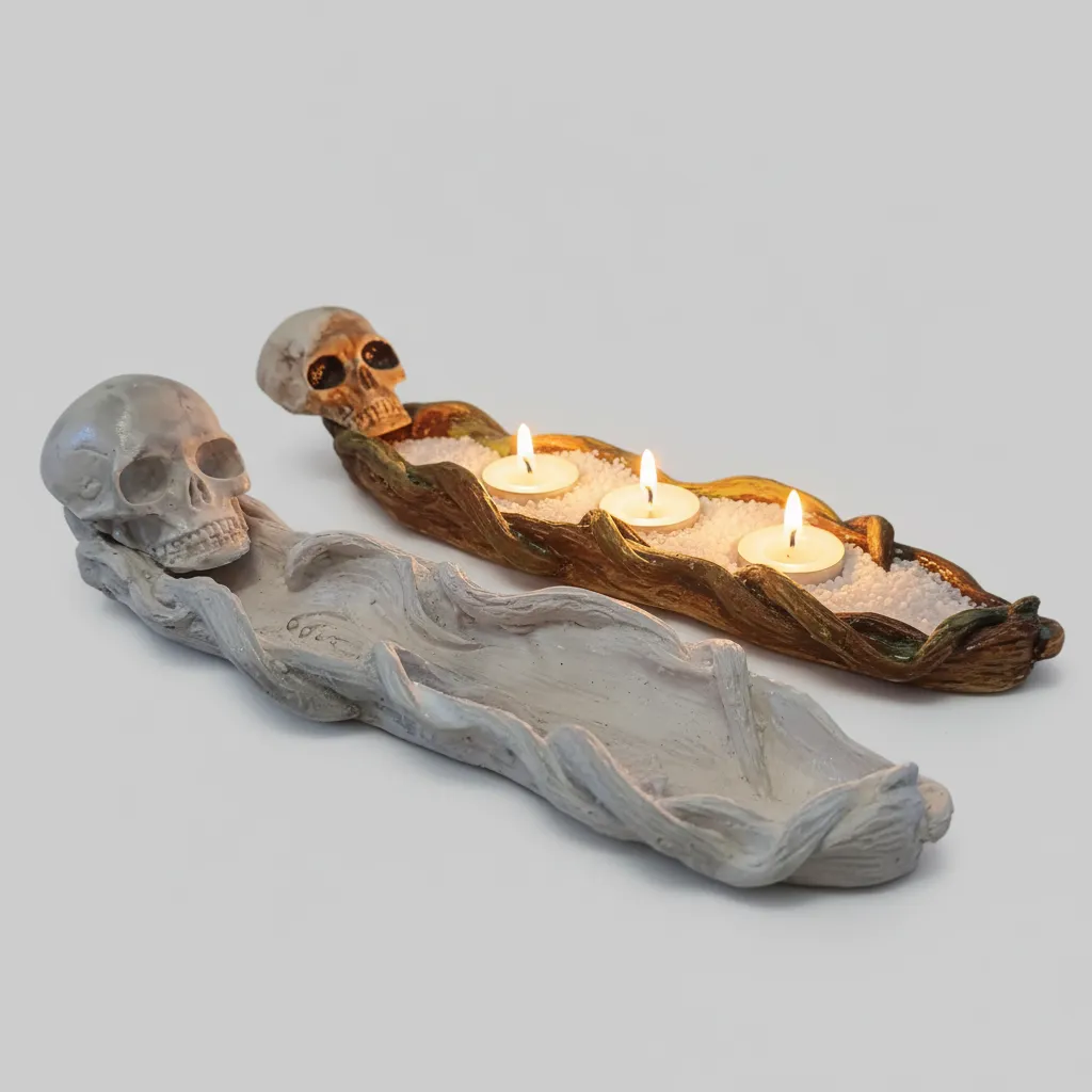 Kuru Kafa Detaylı Kayık Beton Mumluk - Dekoratif Tasarım