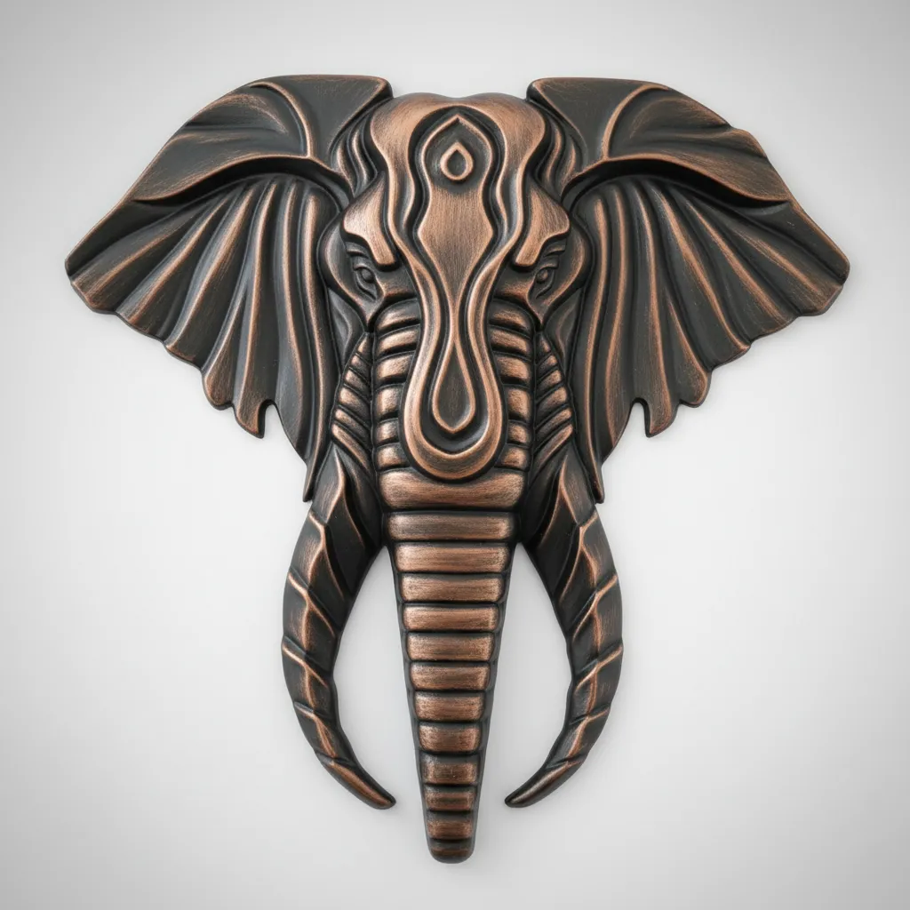 Bronz Tonlarında Fil Başlığı Duvar Dekoru - El İşçiliği Obje