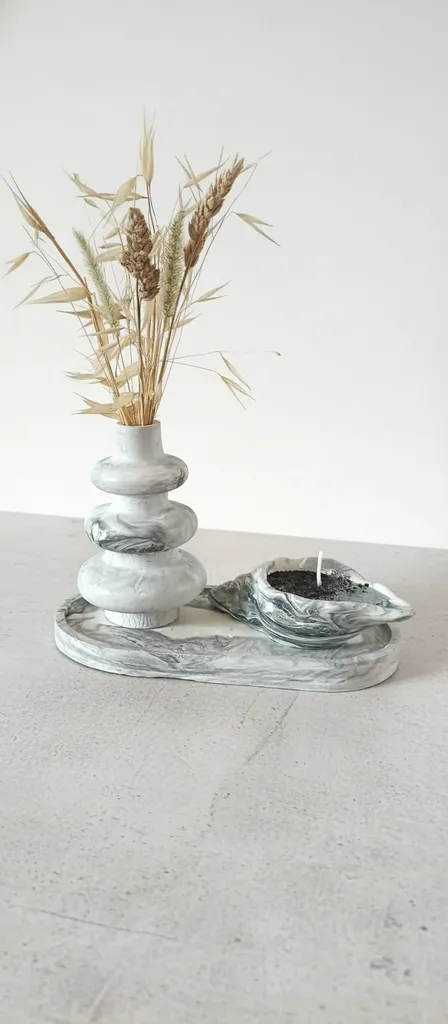 Mermer Desenli Vazo ve Deniz Kabuğu Mum Seti - GiftsLab