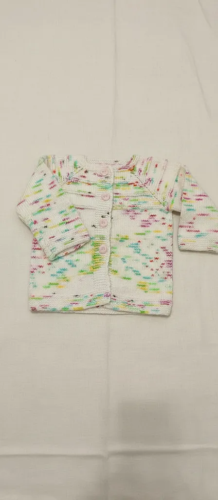 Çocuk Örgü Hırka - Çok Renkli Desenli, Pembe Düğmeli (2-3 Yaş)