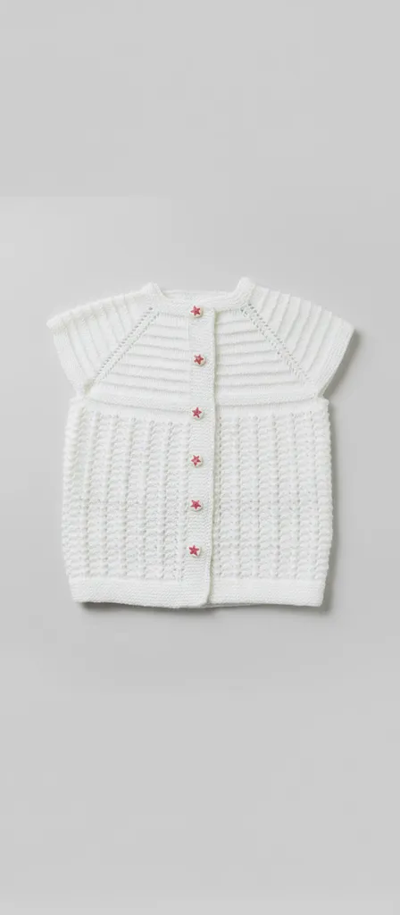 Örgü Çocuk Yeleği - Beyaz, Yıldız Düğmeli, 2-3 Yaş