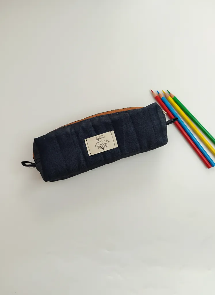 Kapitone Kot Kumaş Kalemlik, Fırça ve Makyaj Çantası - El Yapımı