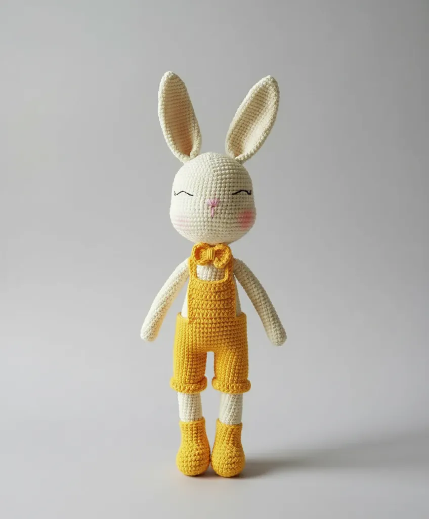 Sarı Tulumlu Örgü Erkek Tavşan Oyuncak Bebek - El Emeği