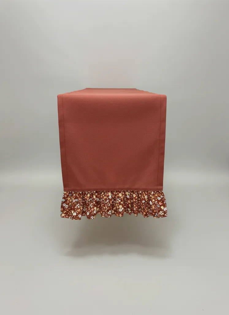 Terra Cotta Renkli Fırfırlı Desenli Duck Kumaş Runner 40x110 cm