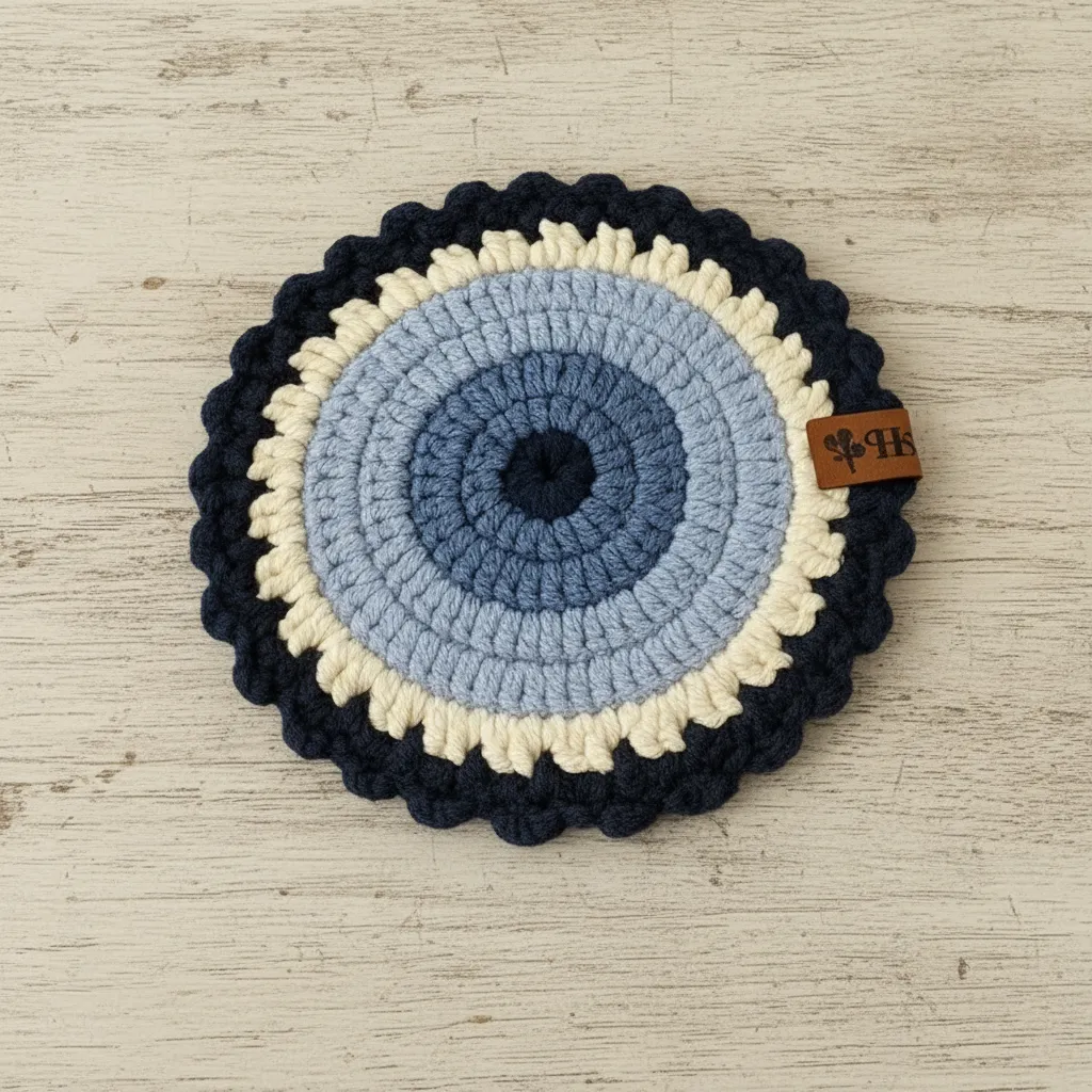 Mavi Tonlarında Örgü Tabak Altlığı - Nazar Boncuklu El Emeği