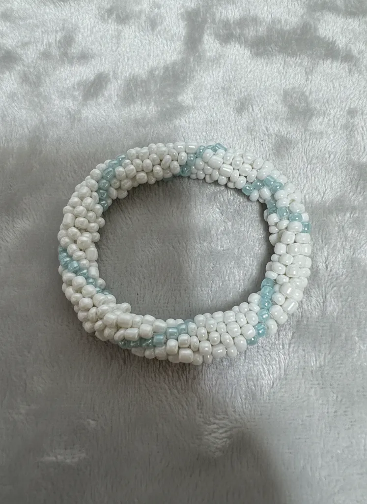 Taş Boncuklu Beyaz Mavi Bileklik - Büyük Boy, El Emeği