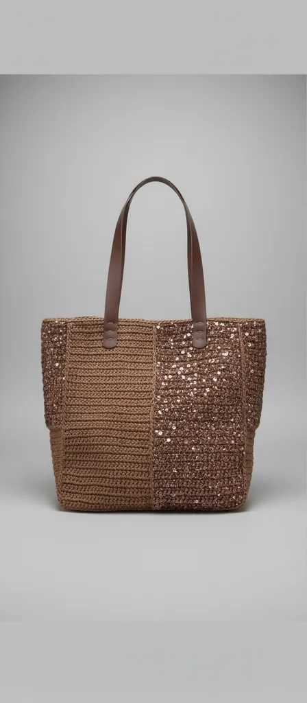 Kahverengi Pullu Örgü Omuz Çantası - El Emeği Tığ İşi