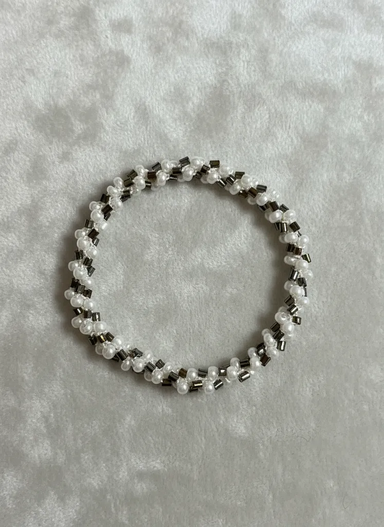 İnci ve Metal Boncuklu Bileklik - El Emeği Kahve Krem Tonlarında