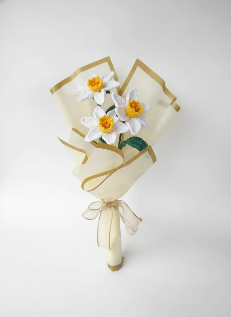 Örgü Nergis Çiçeği Buketi - El Yapımı Dekoratif Hediyelik
