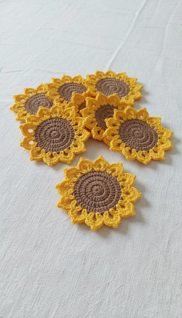 Sarı Ayçiçeği Desenli Örgü Bardak Altlığı - El Emeği Göz Nuru