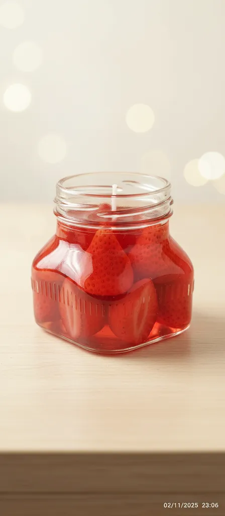 Çilek Reçeli  Temalı Soya Wax Jel Mum - El Yapımı Dekoratif Obje